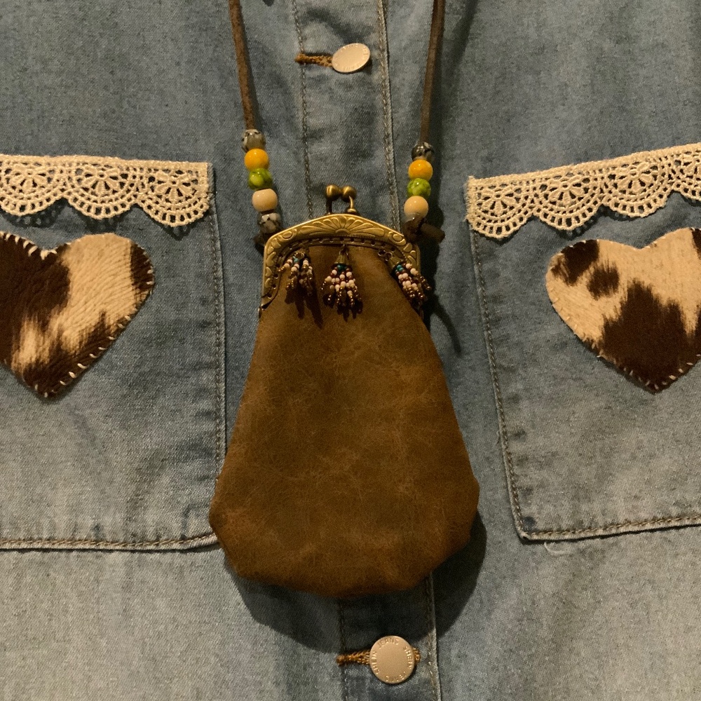 Faux Leather Beaded Necklace Purse